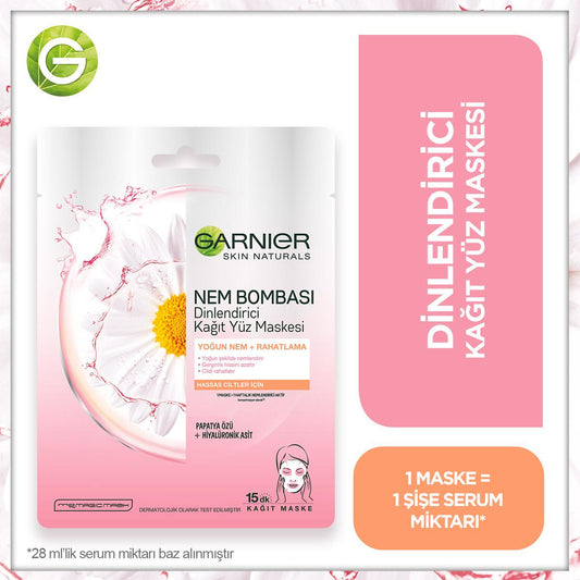 Garnier Chamomile Sheet Mask - Hydrating, Soothing & Relaxing Face Mask for Sensitive Skin by Beauty Care Bag