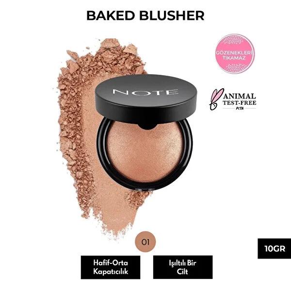 Note Baked Highlighter Blush - 01 Pleasure: Radiant, Shimmery Glow with Macadamia Oil for Dry & Wet Use by Beauty Care Bag