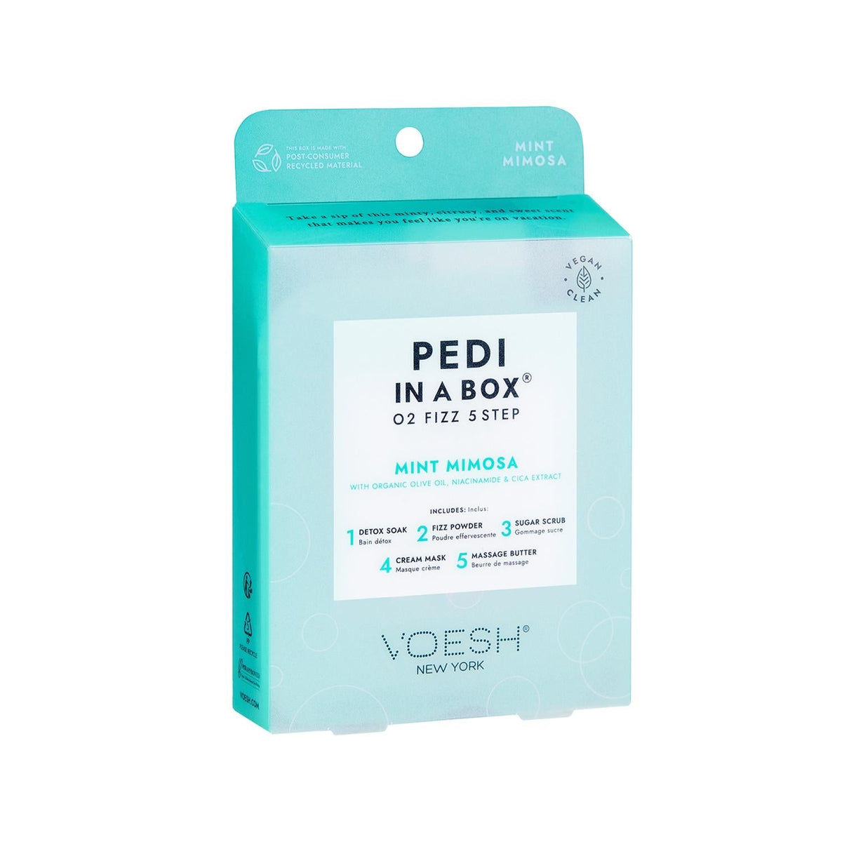 Voesh New York Pedi In A Box O2 Fizz Pedicure Kit - 5-Step At-Home Pedicure Set with Mint by Beauty Care Bag