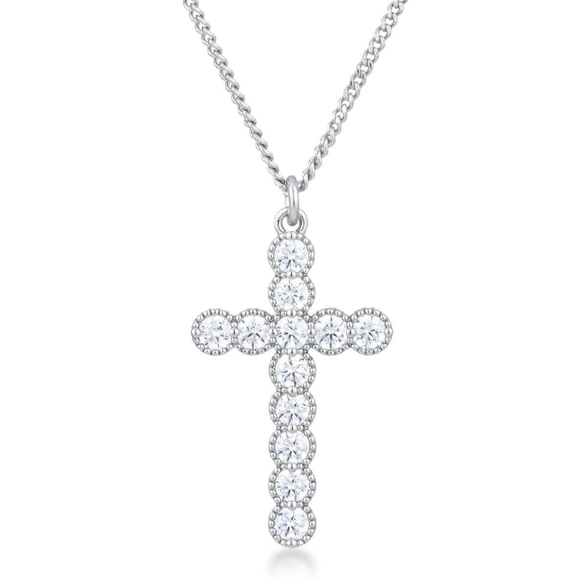 Avera Micro Beaded Plated CZ Cross Pendant Necklace by Avera Group