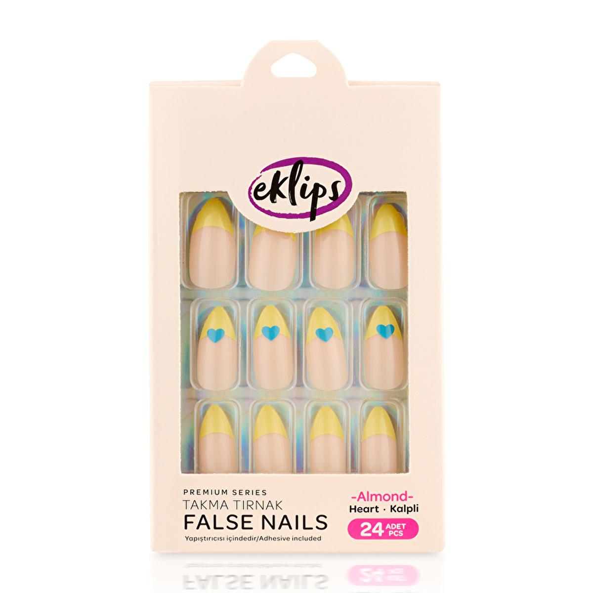 Eklips Fake Nails - Heart French Almond Shape, Press On Nails for Salon-Quality Look at Home by Beauty Care Bag