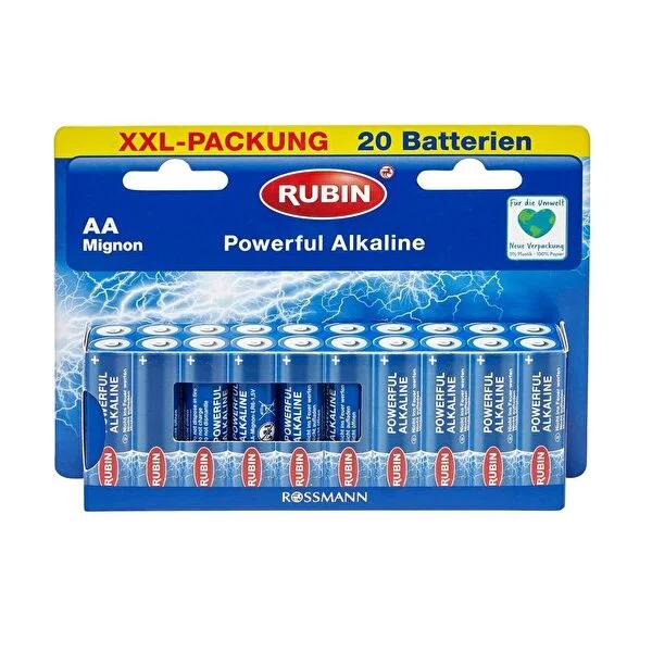 Rubin Alkaline AA Batteries 1.5V 20-Pack - Reliable Power Solution with Eco-Friendly Packaging by Beauty Care Bag