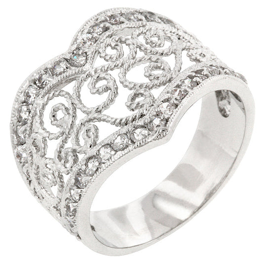Avera Cubic Zirconia Filigree Hearts Ring in Sterling Silver by Avera Group