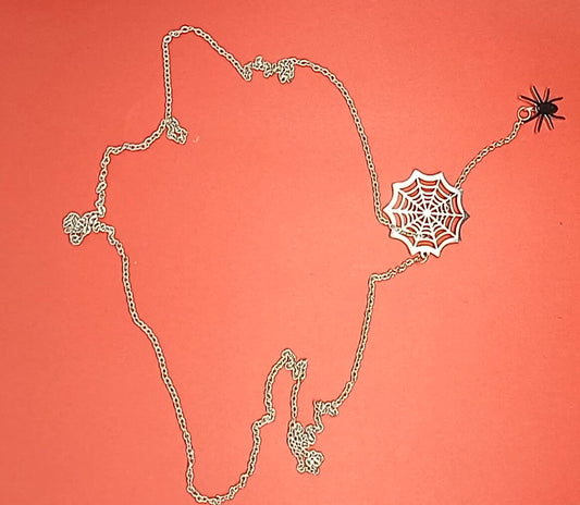 Halloween spider charm necklace with web by Red Iphigenia, view 2