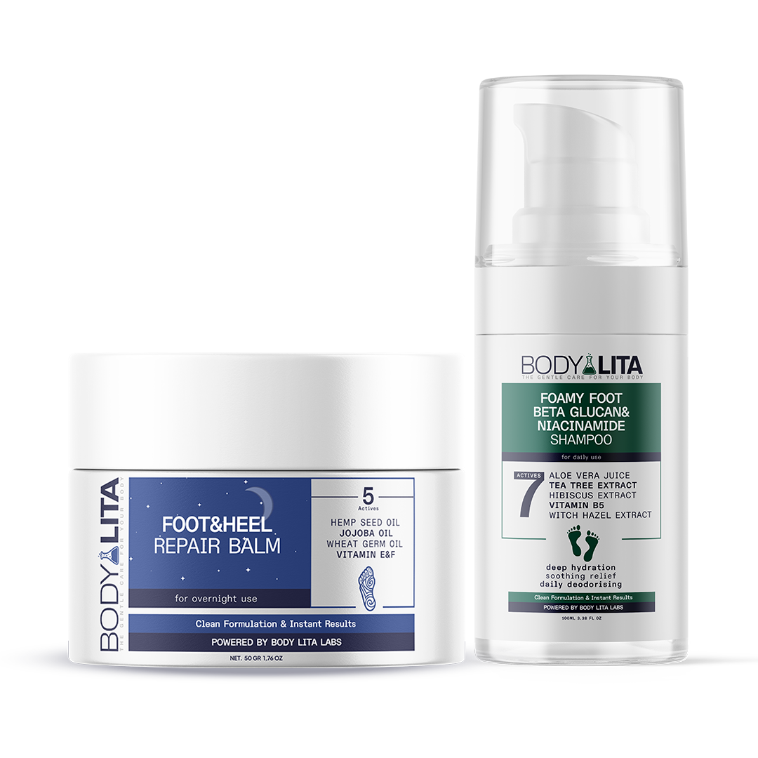 BodyLita Ultra Effective Foot Care Set, FoamyFoot Foot Shampoo + Foot & Heel Repair Balm, 2-Piece Bundle by Beauty Care Bag
