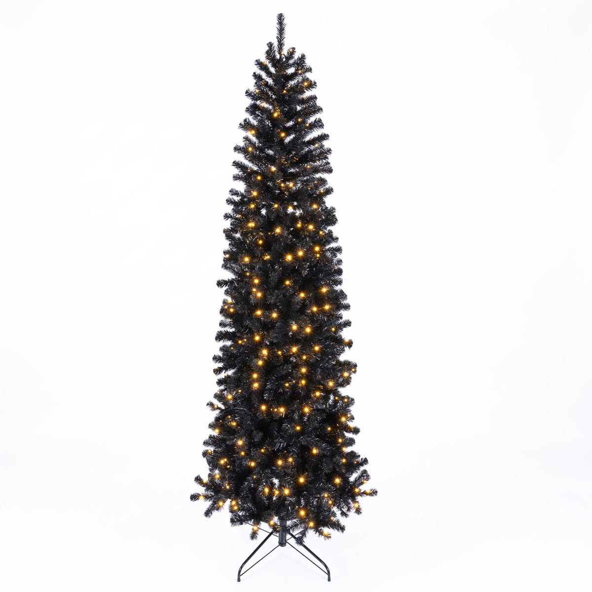 7-8 ft slim black pencil Christmas tree with warm white LED lights by DirectDeals, view 2