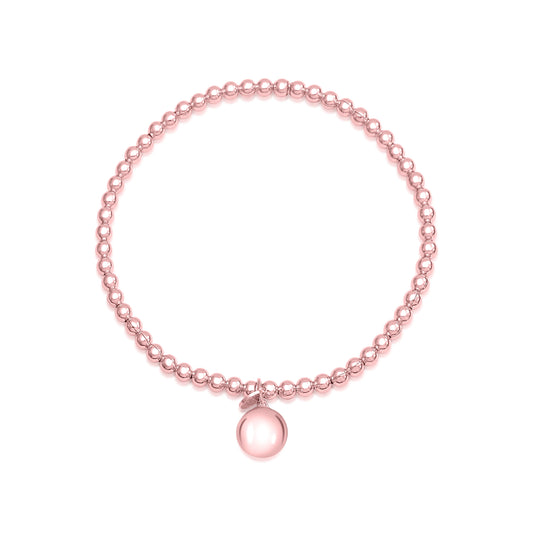 Sterling Silver 925 Polished Bead Stretch Bracelet with Ball Accent Charm by Massete