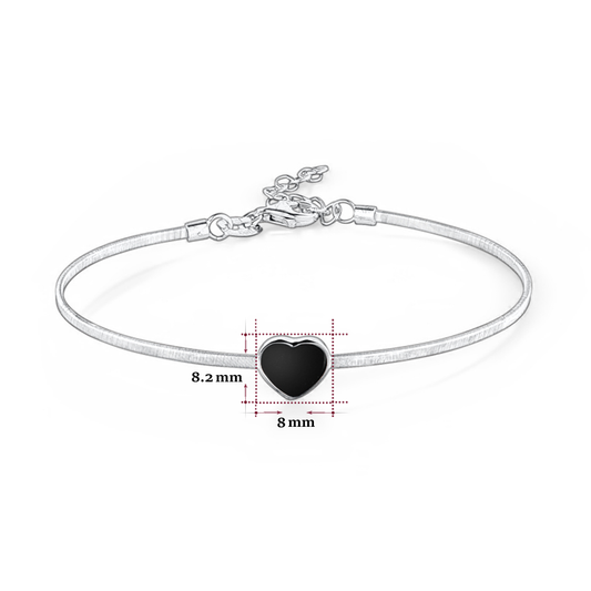 Sterling Silver Wire Bracelet Bangle Heart with Onyx Inlay 7" by Massete