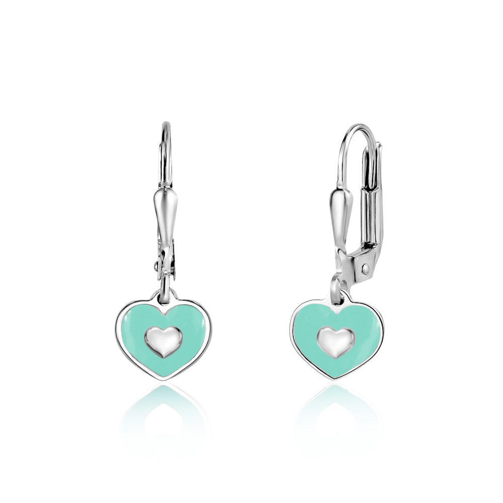 UNICORNJ Sterling Silver 925 Heart Earrings Leverback Dangle for Girls with Enamel Heart in Heart by Massete