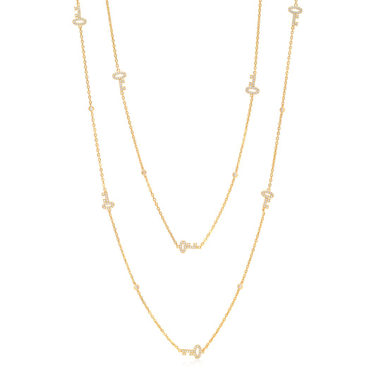 Very Long Necklace Pendant Sterling Silver 925 Gold Plated with Keys Simulated Diamonds 35" by Massete