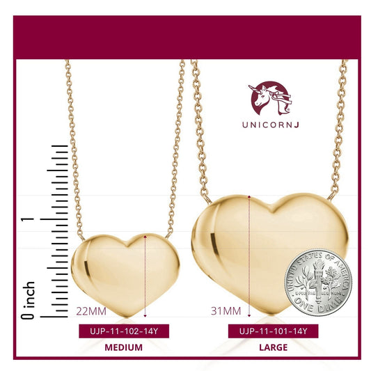14k yellow gold puffy heart necklace on rolo chain by Unicornj, view 2