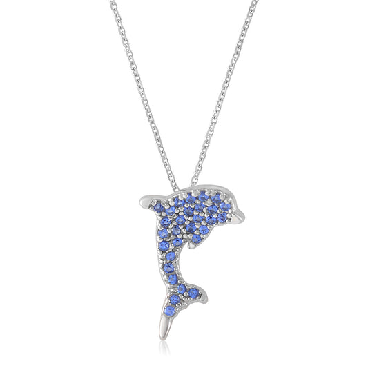 Dolphin Pavé Pendant Necklace in 14k White Gold with CZ Pavé by Massete