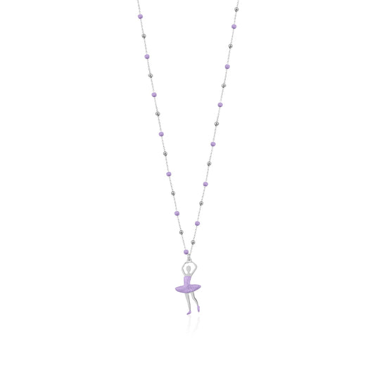 UNICORNJ Sterling Silver Ballerina Ballet Dancer Necklace for Girls Dance Recital with Enamel on Beaded Chain 15.5" by Massete