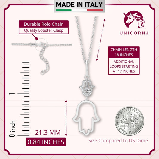 Sterling Silver Rose Gold Plated Polished Large Double Hamsa Dangle Necklace Pendant 18" by Massete