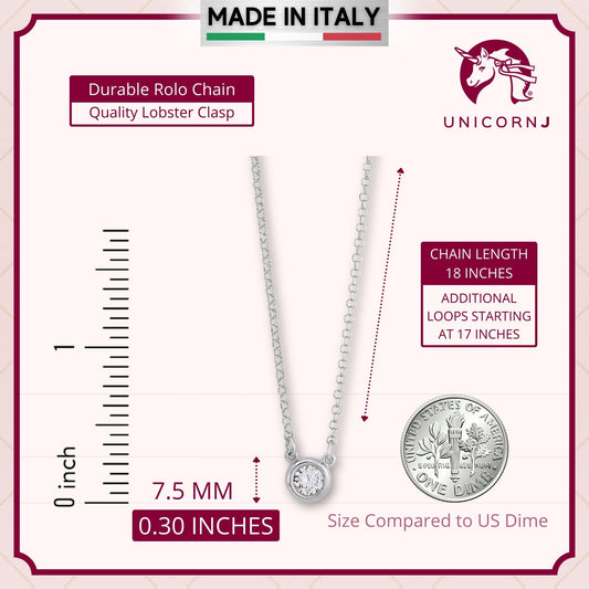 UNICORNJ Sterling Silver Rose and Yellow Gold Plated Polished Bezel Set Round Simulated Diamond Solitaire 6mm Necklace by Massete