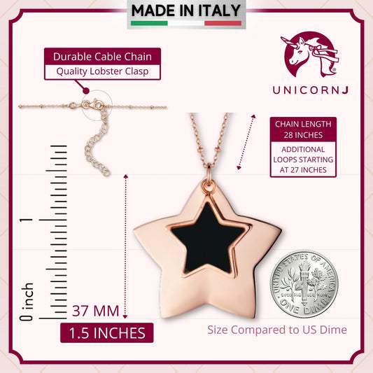 Sterling Silver Large Layered Double Star Pendant Necklace Rose Gold Plated 28" by Massete