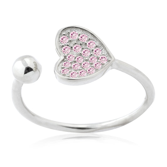 Adjustable Heart Ring in Sterling Silver PavΓ© with CZ by Massete