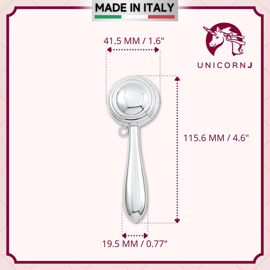UNICORNJ Sterling Silver Keepsake Baby Rattle Victorian Style Round Personalized with Engraved Initials or Name | Complete with Gift Box | Gift for Baby | Made in Italy by Massete