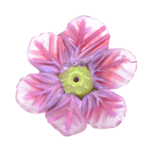 Handmade Lampwork Glass Flower Focal Bead: Pink Purple with Green Center - 12x36mm by Continental Bead Suppliers