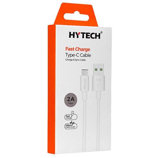 Hytech 1M 2A Type-C Fast Charging Cable - White, High-Speed Data Transfer & Durable Design by Beauty Care Bag