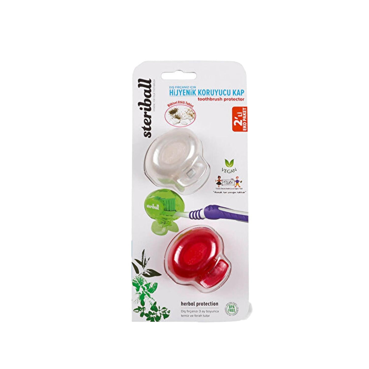 Steriball Hygienic Adult Toothbrush Holder Container Set of 2 - Protects Toothbrushes from Contamination by Beauty Care Bag
