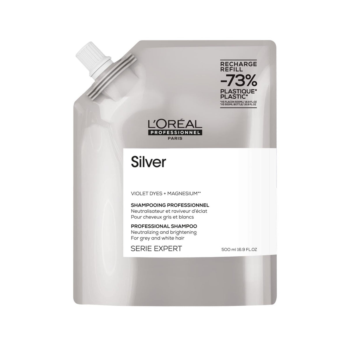 L'Oreal Professionnel Silver Purple Shampoo: Color Toning for Blonde, Gray & White Hair - Anti Brass Shampoo, 500ml Refill by Beauty Care Bag
