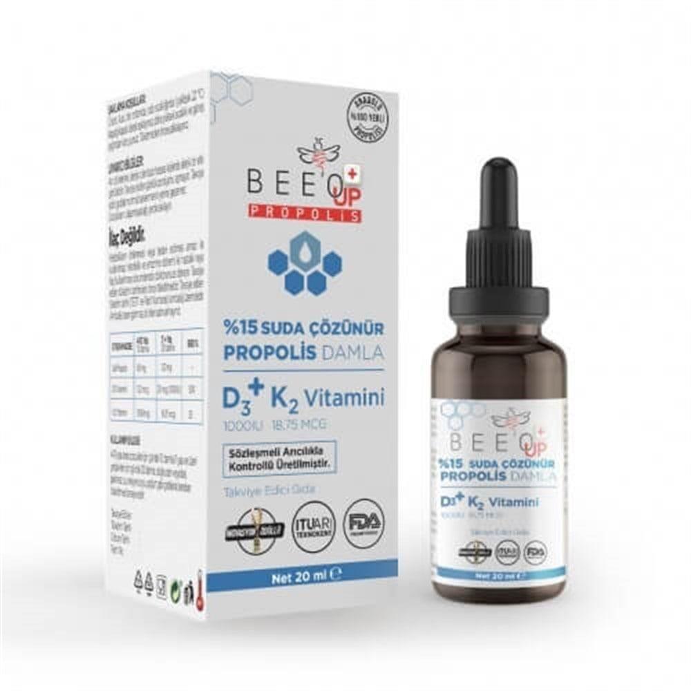 Bee'O UP 15% Water-Soluble Propolis + D3K2 Drops - Natural Immune Support Supplement for Adults & Children by Beauty Care Bag