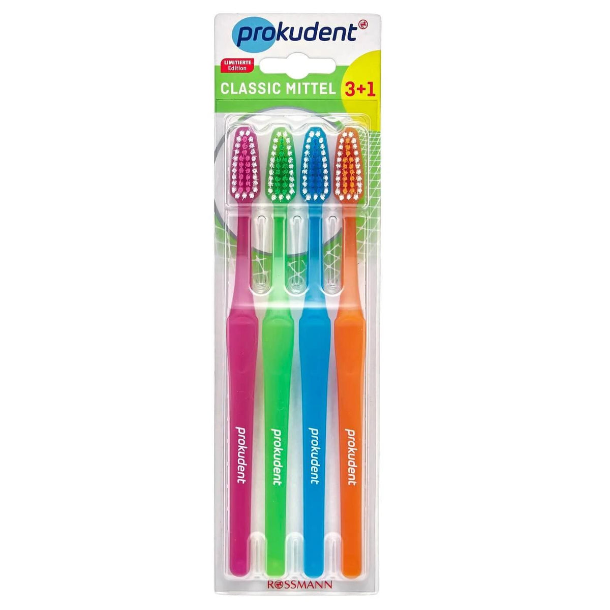 Prokudent Classic Medium Toothbrushes for Gentle Plaque Removal, 4-Pack by Beauty Care Bag