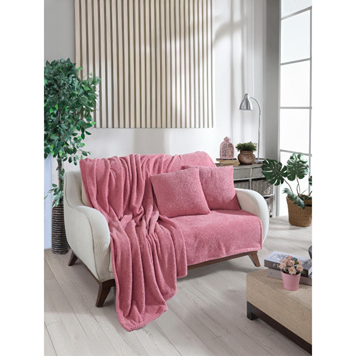 Wondel rose pink polycotton throw blanket, 55 x 55 inches