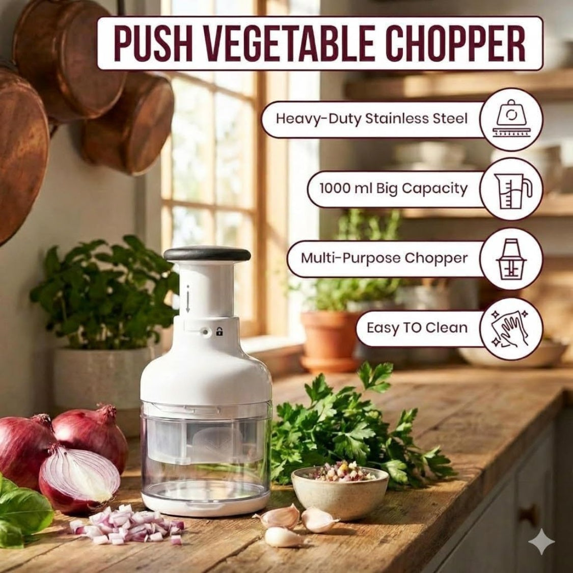 Manual Vegetable, Nut & Garlic Chopper with Container by SmartPursue™