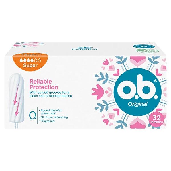 O.B. Super Absorbency Tampons for Heavy Flow Days - 32 Count, Gynecologically Tested, Chemical-Free Menstrual Hygiene Products by Beauty Care Bag