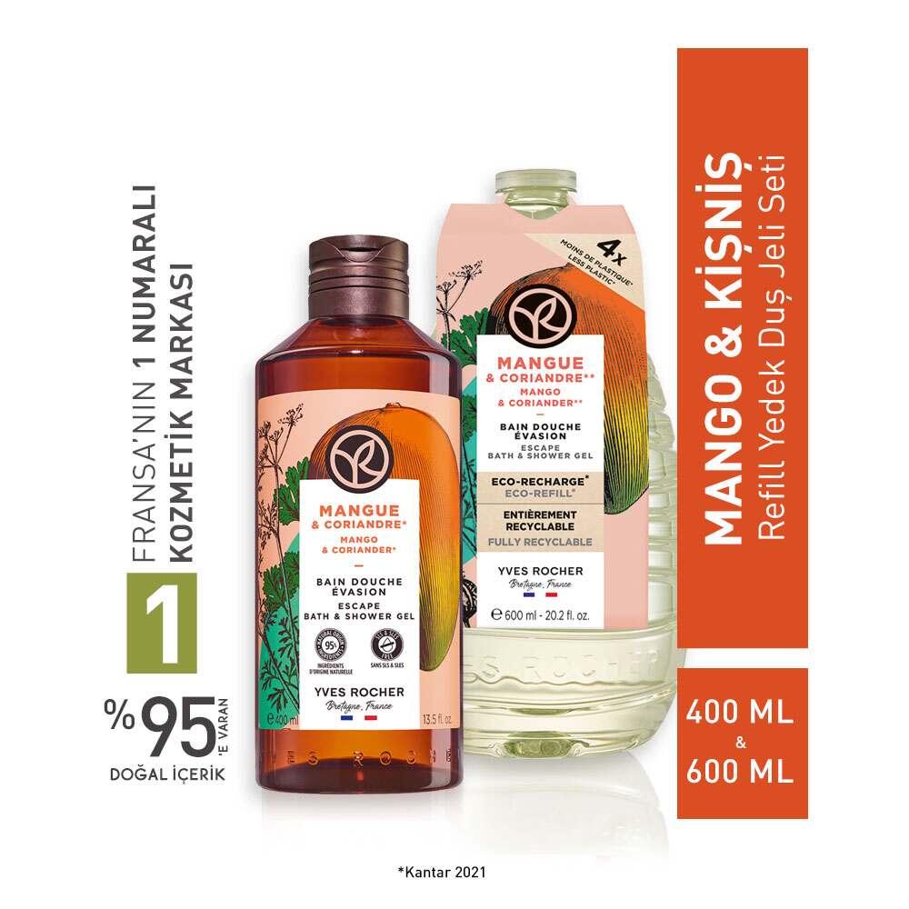 Mango Refillable Shower Gel Set with Eco-Friendly Packaging - Moisturizing, Reduces Plastic Waste by Beauty Care Bag