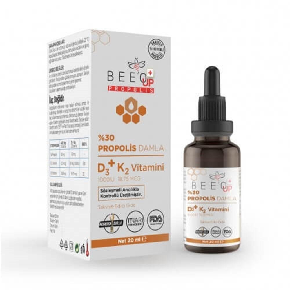 Bee'O UP Propolis + D3K2 Drops - 30% Propolis, Liquid Vitamin D & K for Adults & Children by Beauty Care Bag