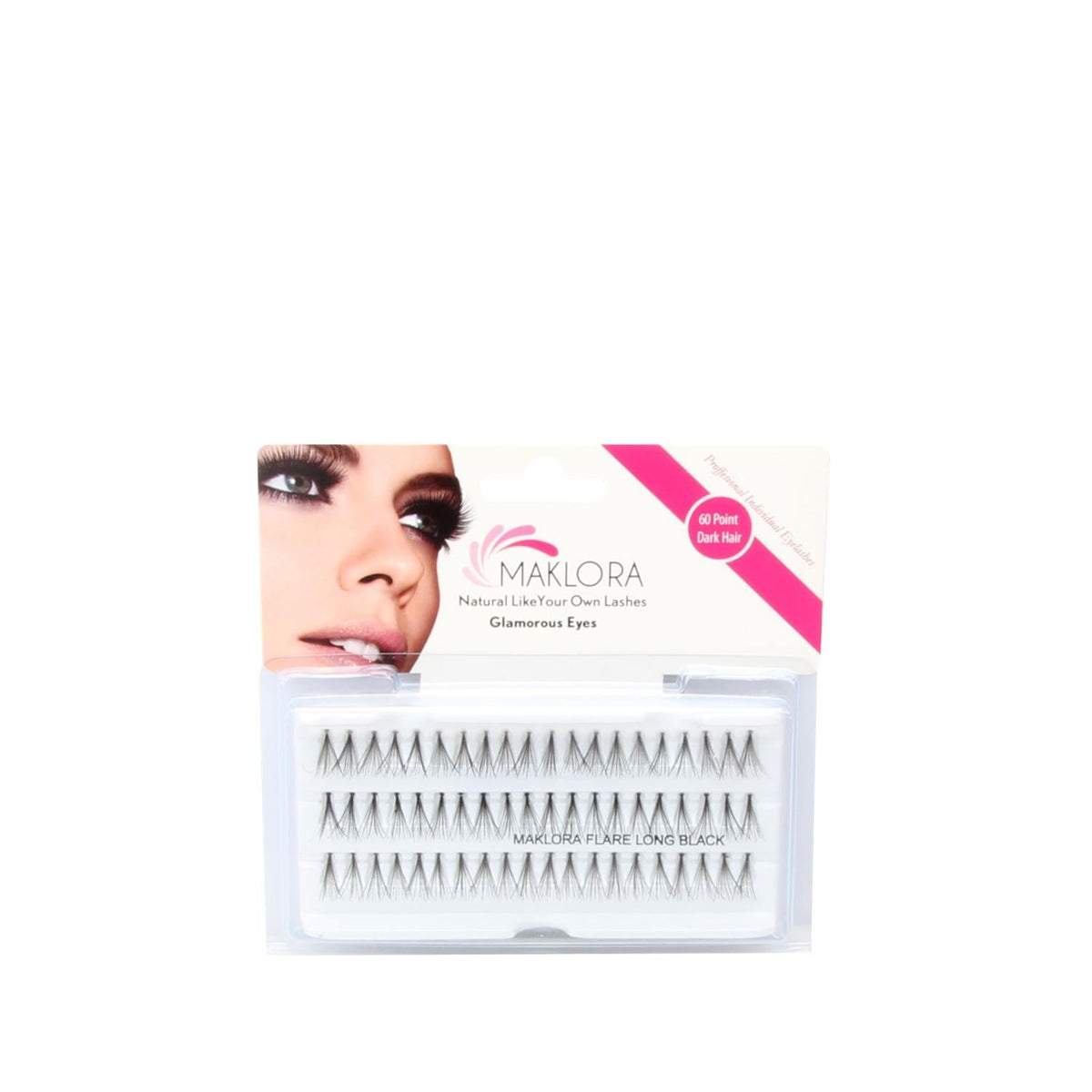 Maklora Individual False Eyelashes - 60 Piece, 14 Strands, Long Length for Natural and Voluminous Look by Beauty Care Bag