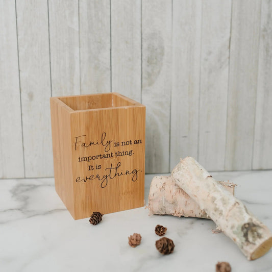 Bamboo Kitchen Utensil Holder, Kitchen Decor with Family Quote, Housewarming Gifts, Christmas Gift for Mom, Birthday Gifts for Mother by Joyful Moose