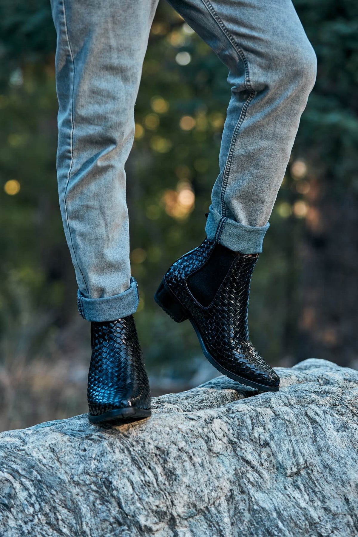 CALTO - K30521 - 3.3 Inches Taller (Black) - Woven Slip-On High-Top Chelsea Ankle BootsBootsTorqelo.com