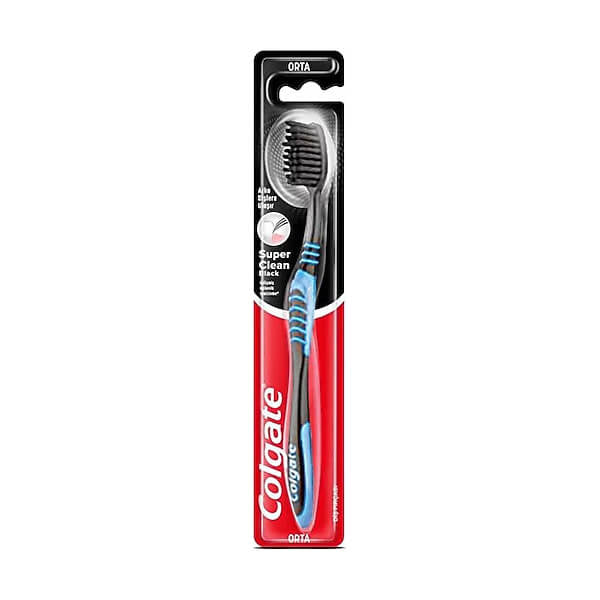 Colgate Super Clean Black Medium Toothbrush for Deep Cleaning by Beauty Care Bag