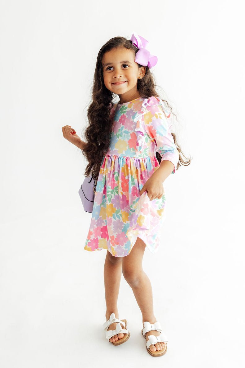 Colorful Carnations 3/4 Sleeve Ruffle Twirl DressTwirl Dress - 3/4 - RuffleTorqelo.com