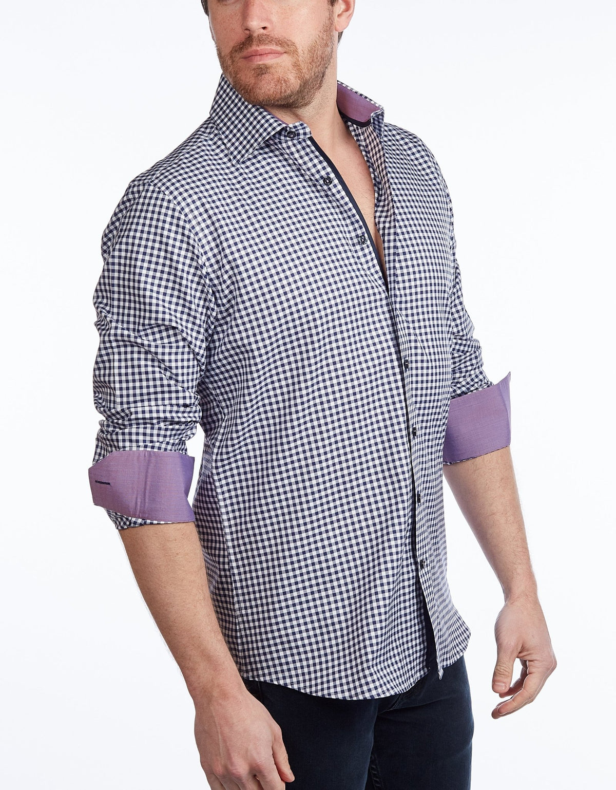 Contrast Collar Button-Up Shirt // Navy + Burgundy - Contemporary Fit - contrast trimming- final sale - Size SmallShirts & TopsTorqelo.com