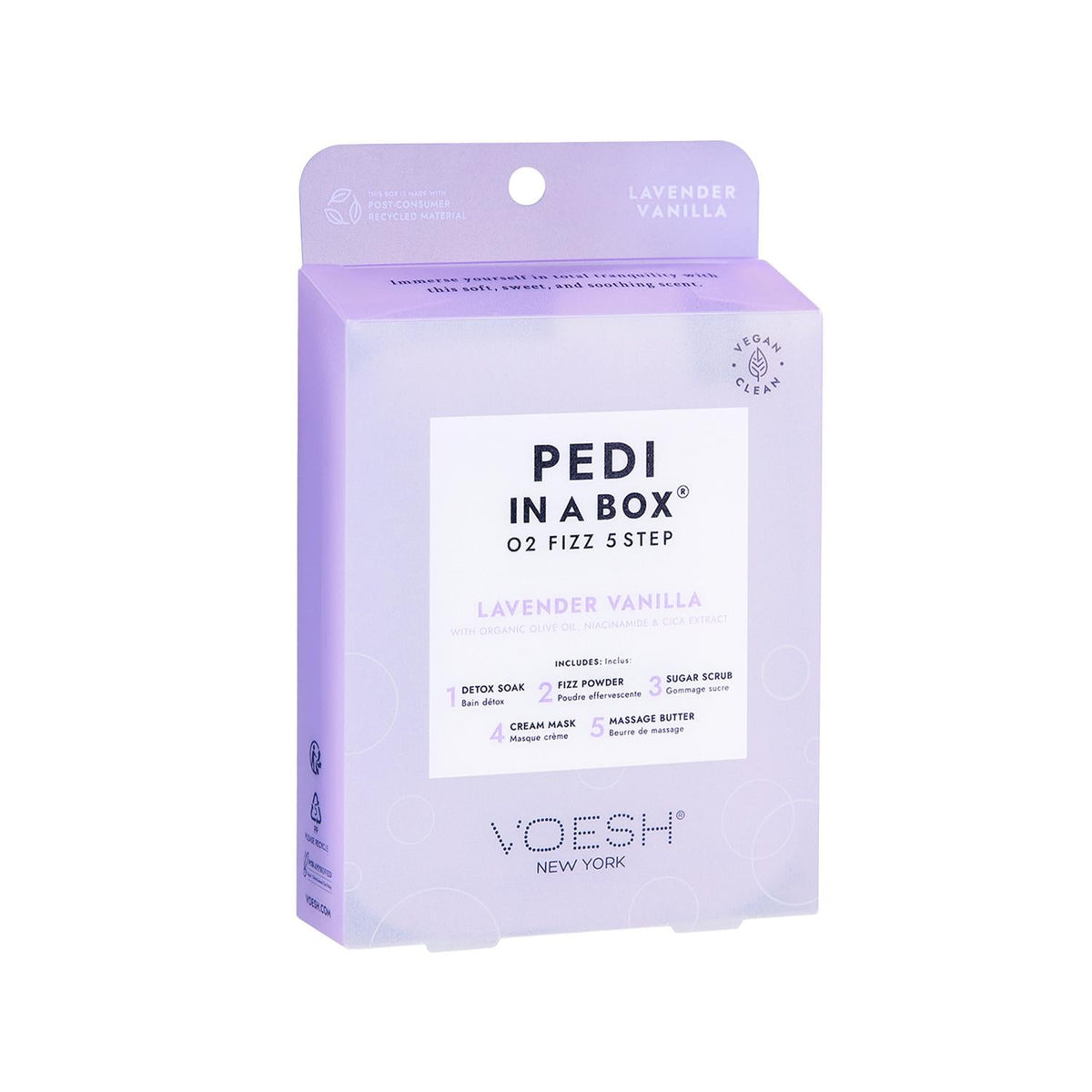 Voesh New York Pedi In A Box O2 Fizz Lavender Vanilla 5-Step Set by Beauty Care Bag