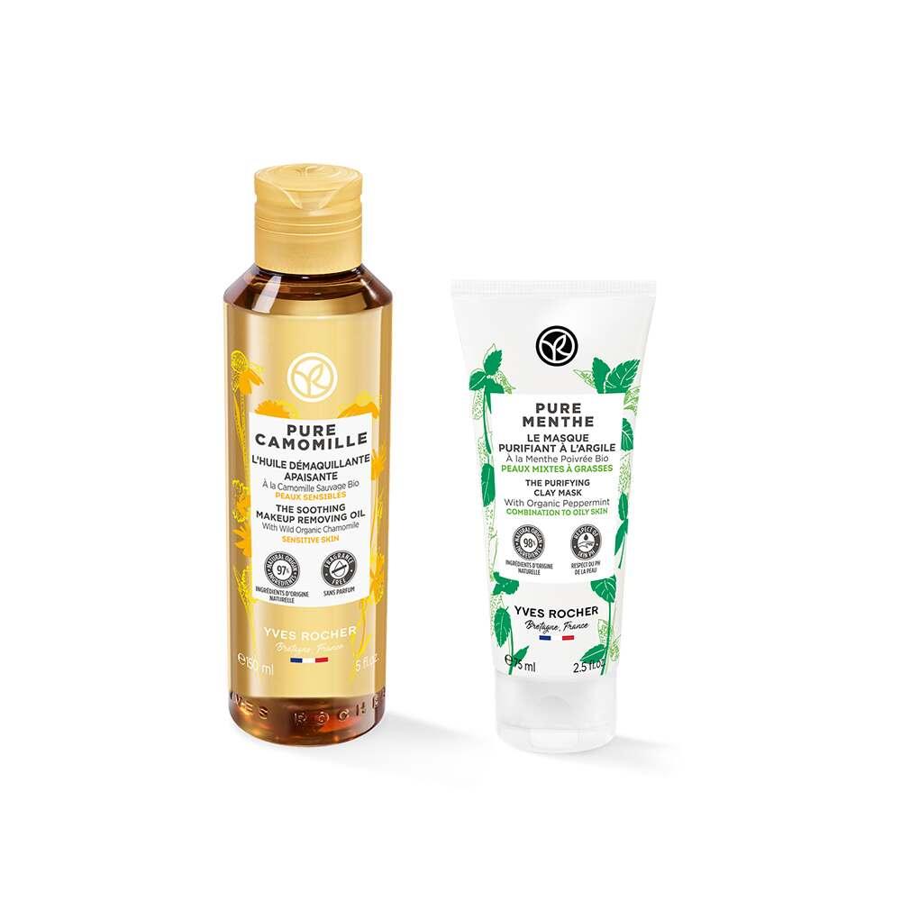 Fiddy Skincare Set - Gentle Makeup Removal Oil & Purifying Clay Mask for Sensitive Skin by Beauty Care Bag