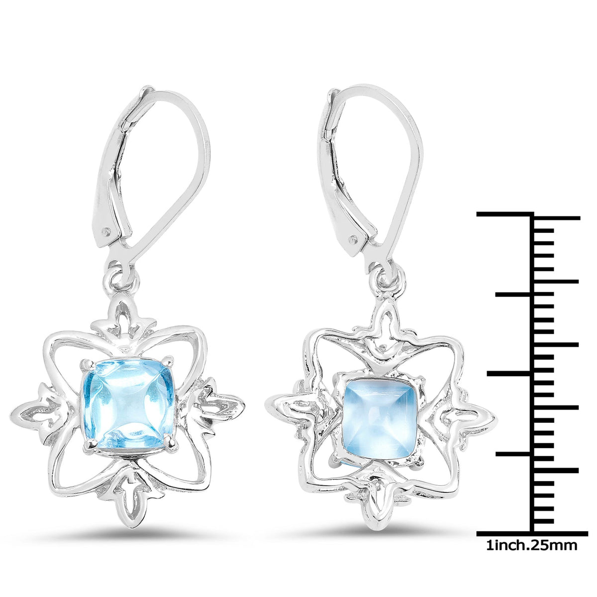 5.30 ct cushion Swiss blue topaz .925 sterling silver earrings by Avera Group, view 3