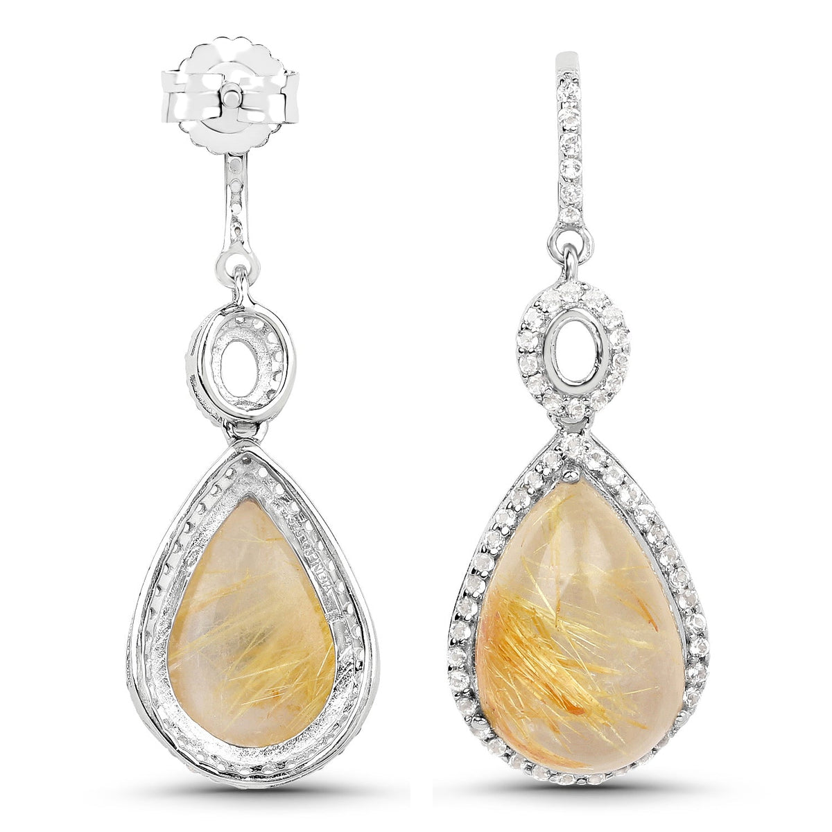 Avera Group golden rutile and white topaz earrings, view 3