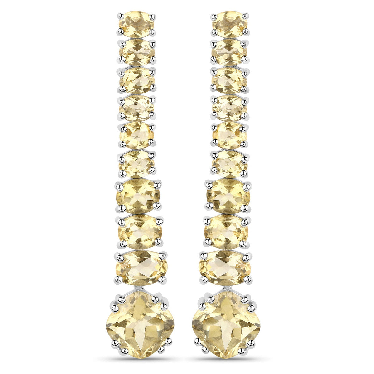 7.22 ct cushion and oval citrine earrings in 18k white gold plated sterling silver by Avera Group