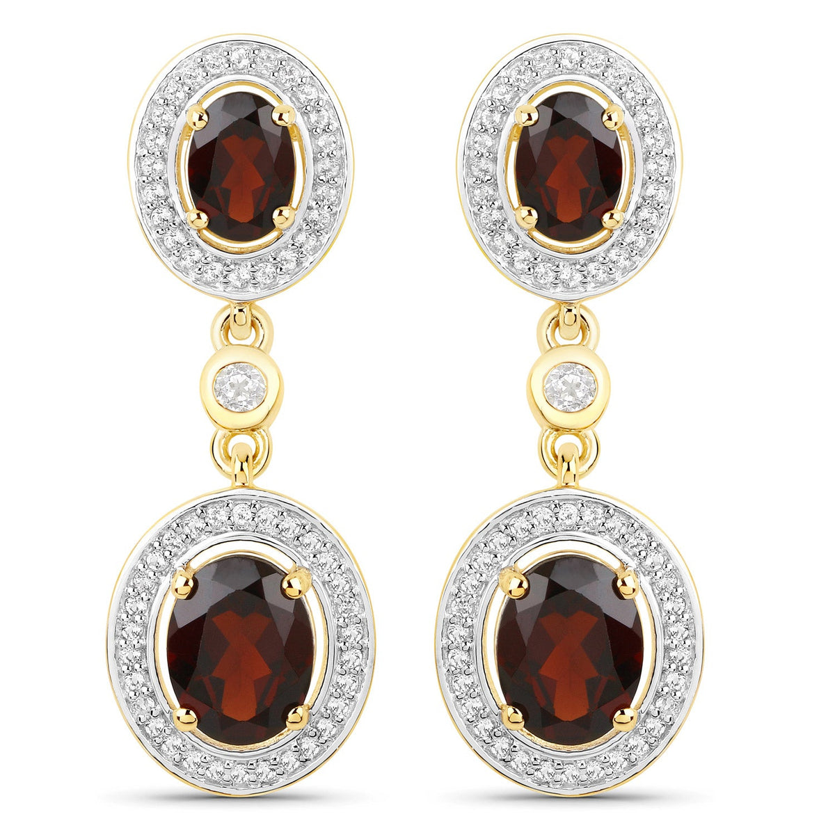 6.30 ct garnet and white topaz earrings in 18k yellow gold plated silver by Avera Group