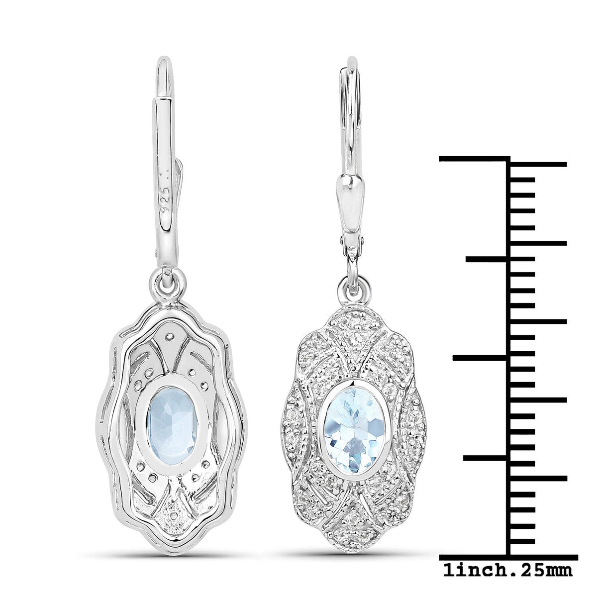 Avera Group 0.96 ct aquamarine and white topaz earrings in .925 sterling silver