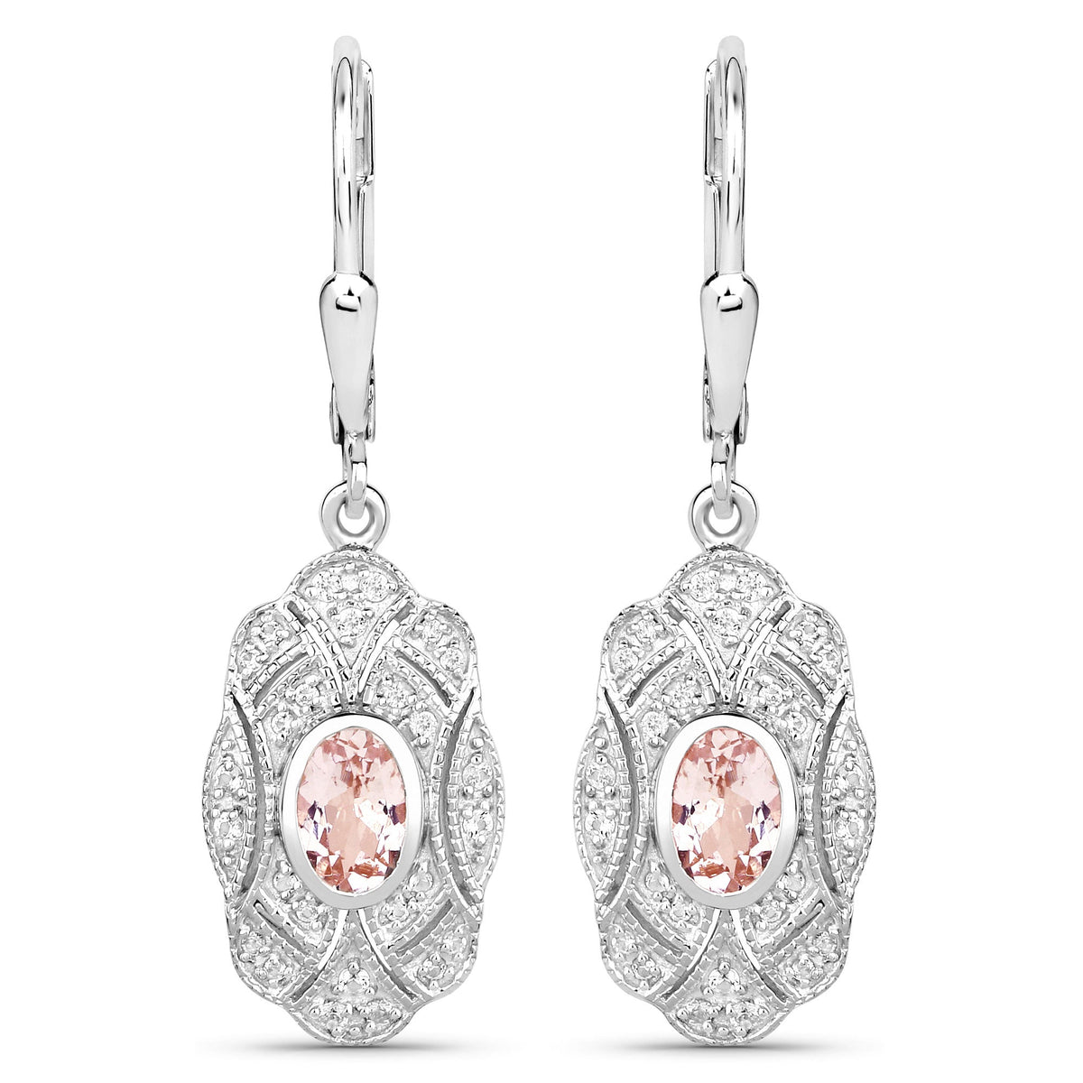 Avera Group 1.04 ct oval morganite and white topaz earrings in .925 sterling silver