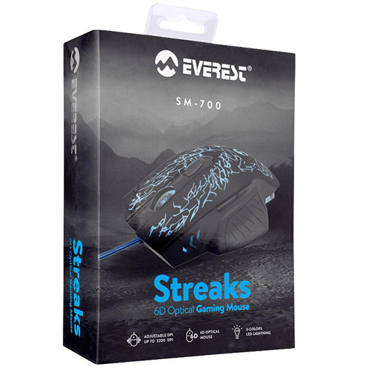 Everest SM-700 Wired Gaming Mouse - Customizable DPI, Optical Sensor, BlackTorqelo.com