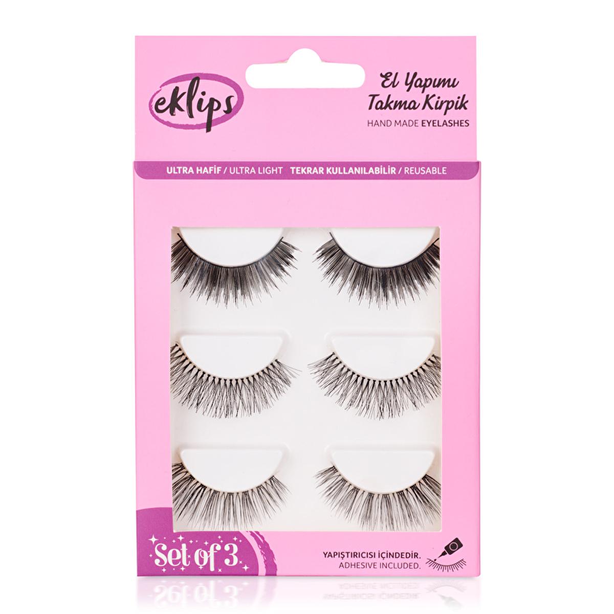 Eklips False Eyelash Set 3-Pack - Natural Look, Handmade, Ultra-Lightweight by Beauty Care Bag