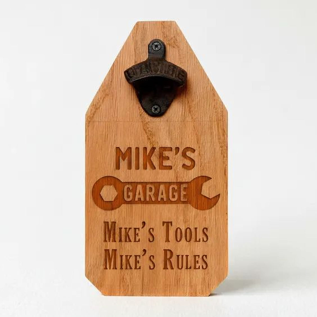 Custom Garage Sign – Personalized Wood Sign with Rustic Bottle Opener & Workshop Wall Art by Joyful Moose